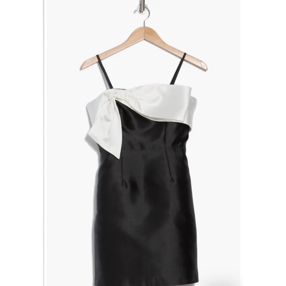 NWT Anthropologie Hutch Size 12 Serena Bow A-Line Mini Dress‎ Black White Satin